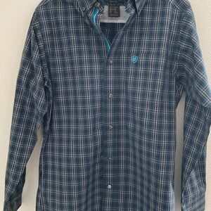 Ariat Men's Navy and Teal Plaid Button Down Shirt